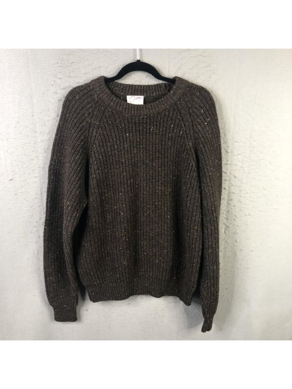 Vintage Orient Sweater Mens L Brown Donegal Speckled Rib Knit Hong Kong 80s